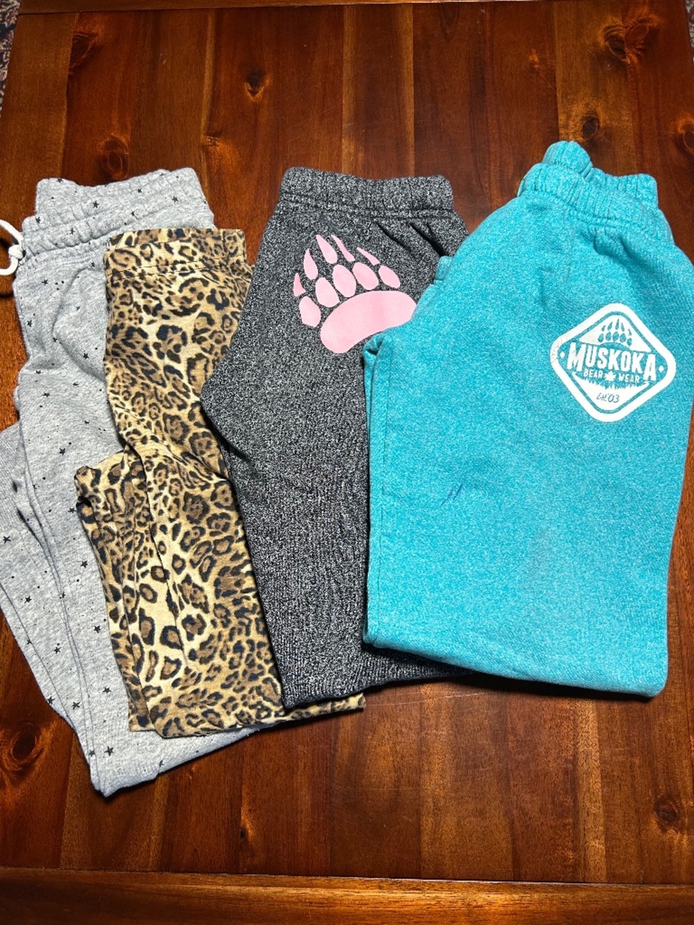 Girl's Pants Lot Size 10 - Muskoka Bear Wear, Leopard Leggings & Sweatpants (4-P